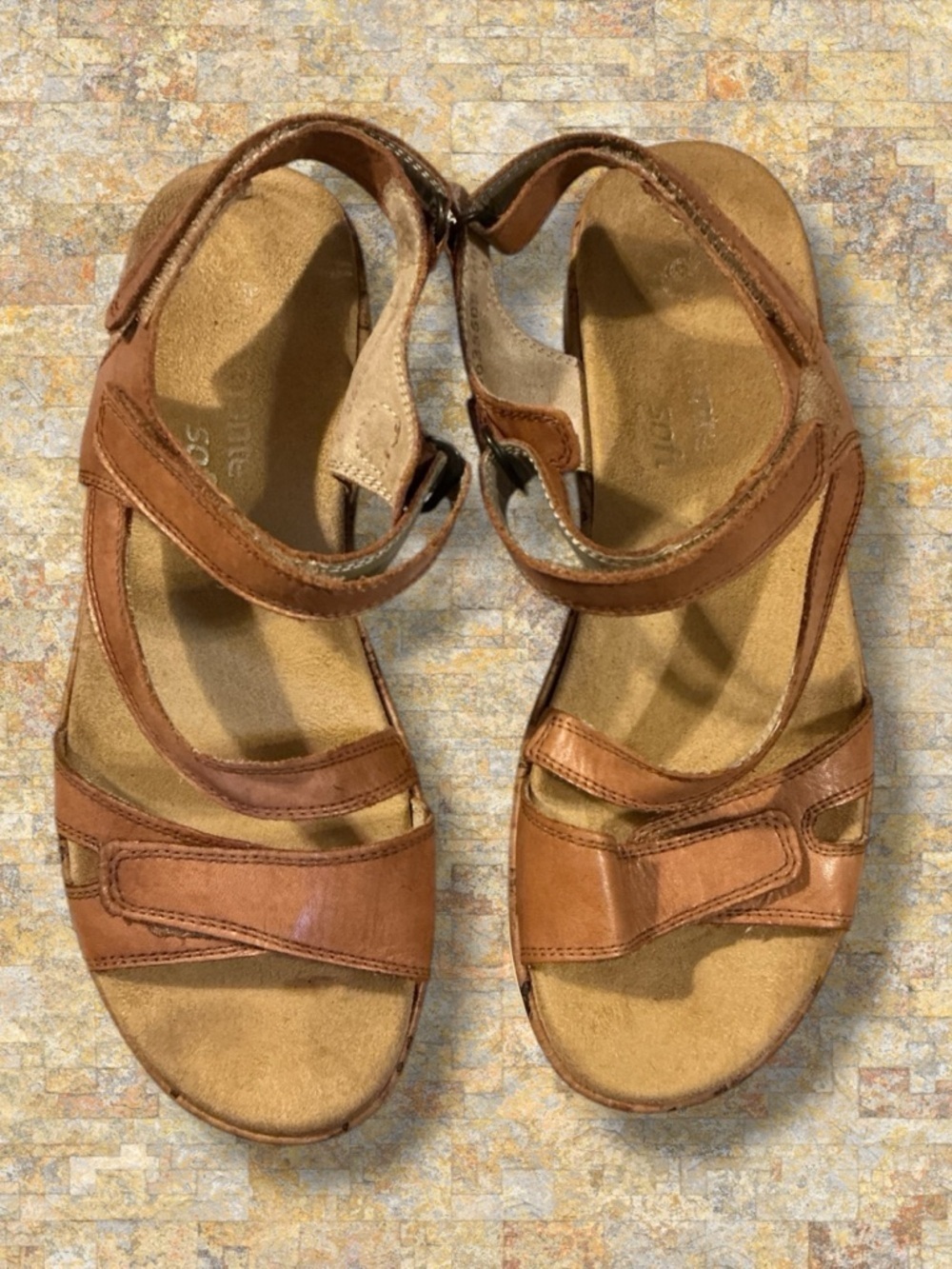 🌸Remonte Women's Brown Leather Sandals with Velcro Strap and Cushioned Insole